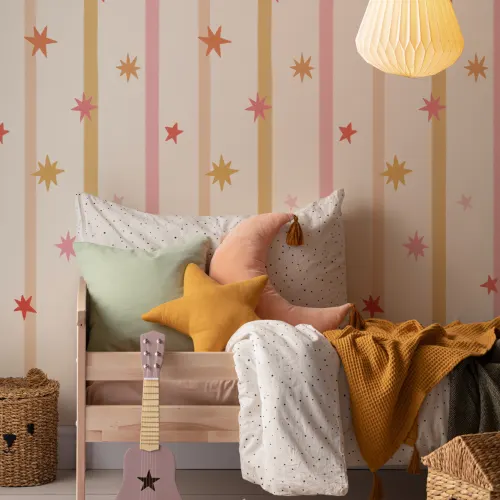 Pink Striped Star Pattern Kids' Room Mural