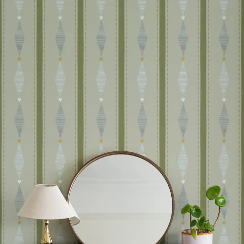 Green Geometric Striped Kids’ Mural For Playful Ambience