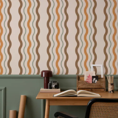 Retro Wavy Ric Rac Striped Wallpaper