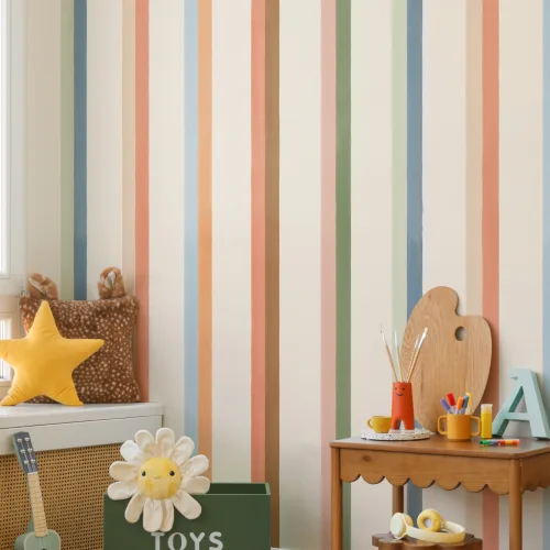 Hand Painted Retro Vertical Stripes Mural