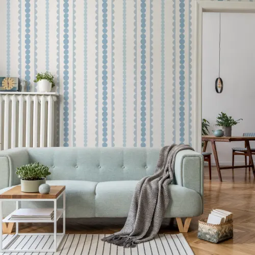 Blue Scallop Vertical Stripes Mural