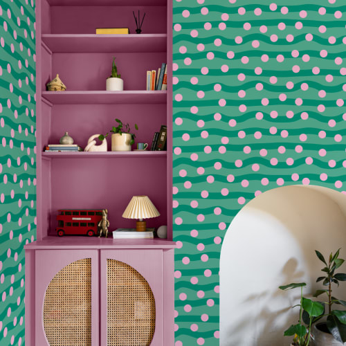 Carta da parati verde scuro di Elizabeth Olwen Polka Pop