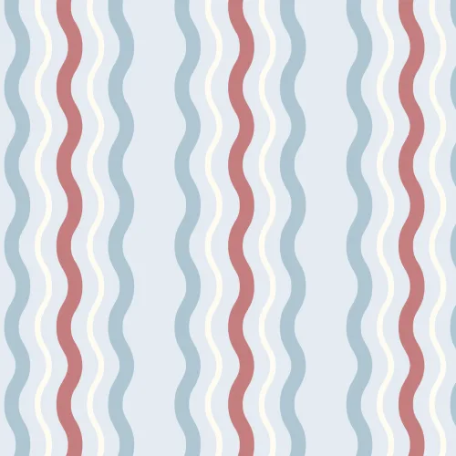 Blue & Red Wavy Ric Rac Striped Wallpaper