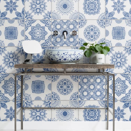 White & Blue Portuguese Tiled Wallpaper Mural