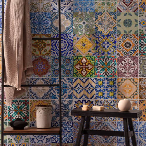 Mural Papel Pintado Azulejos Estampados