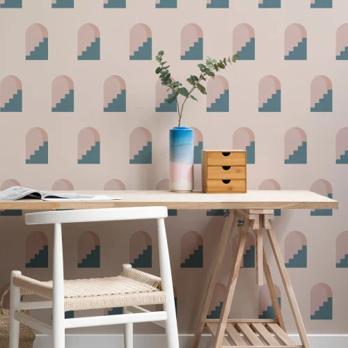 Vaaleanpunainen & Sininen Archway Pattern arkkitehtoninen suunnittelu Toista kuvio tapetti