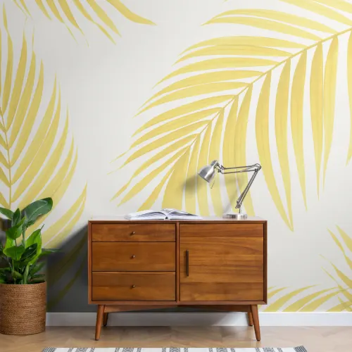 Mural Papel Pintado Palmeras Tropicales Amarillas