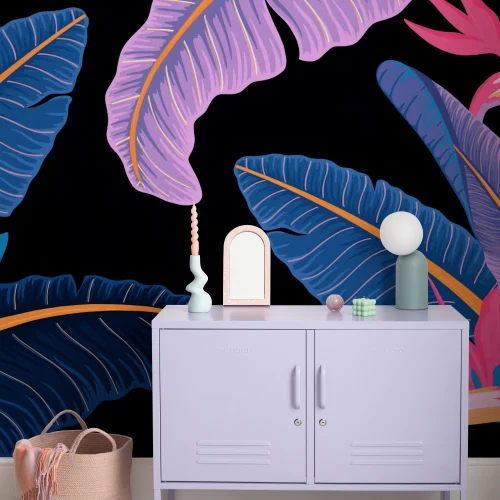 Blue Banana Leaf Bird of Paradise Tropical Wallpaper Mural