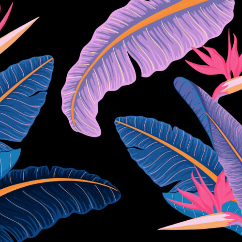 Blue Banana Leaf Bird of Paradise Tropical Wallpaper Mural