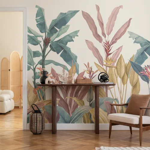 Pink & Teal Vintage Tropical Wall Mural