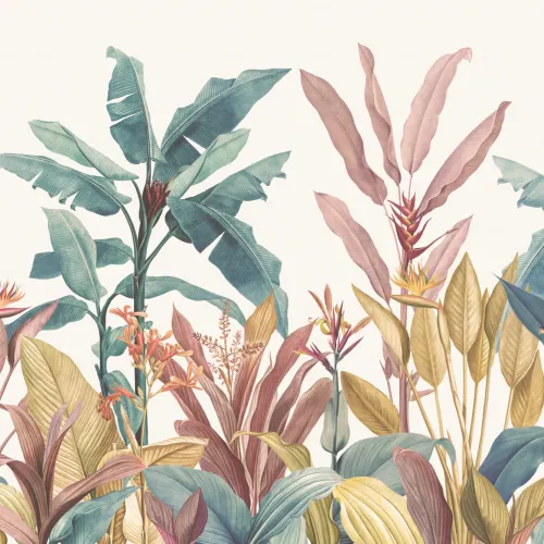 Pink & Teal Vintage Tropical Wall Mural