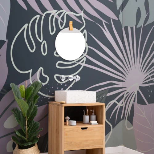 Blue & Green Abstract Leaves Tropical Wallpaper Mural