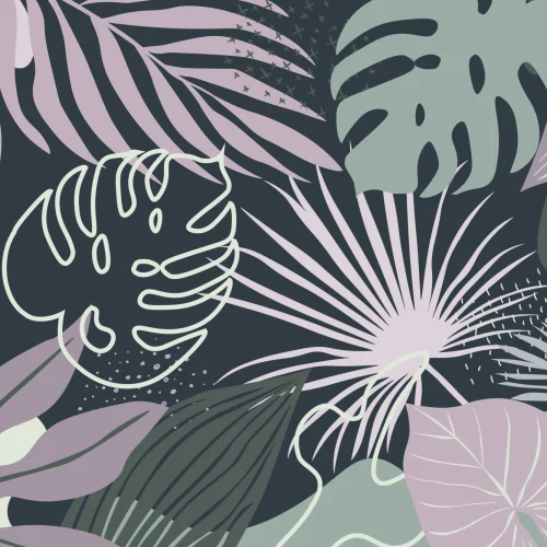 Blue & Green Abstract Leaves Tropical Wallpaper Mural