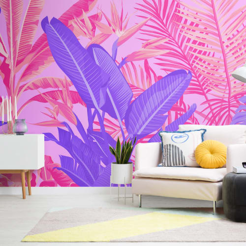 Bright Pink & Purple Tropical Jungle Wallpaper Mural