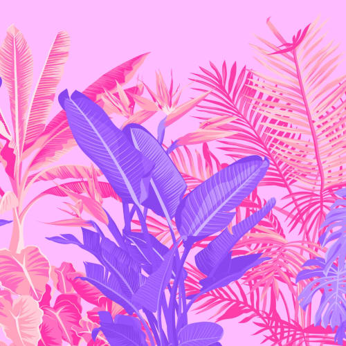 Bright Pink & Purple Tropical Jungle Wallpaper Mural