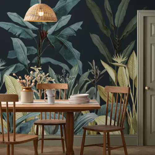 Blue & Green Dark Tropical Wall Mural