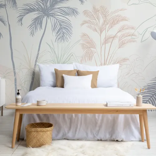 Minimalist Pastel Inky Tropical Wallpaper Mural