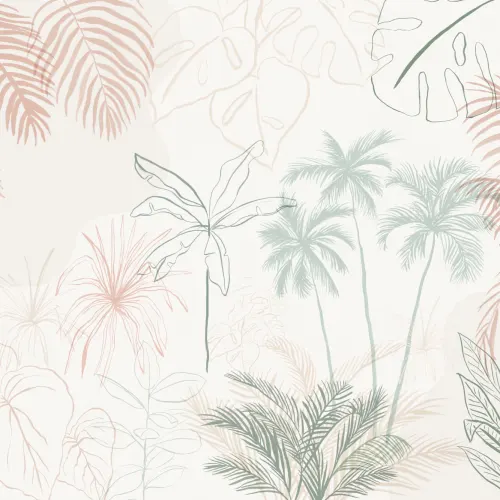 Minimalist Pink & Green Inky Tropical Wallpaper Mural