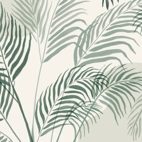 Papier Peint Panoramique Feuillage Vert de Palmiers Extra Large sur Fond Crème