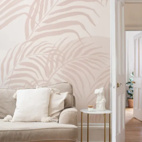Pink Palm Leaf Inky Tropical Fototapet