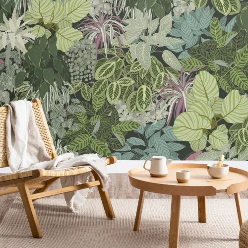 Papier Peint Panoramique Vert avec Jardin Vertical de Plantes d’Intérieur