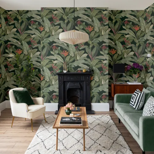 Green Chic Vintage Tropical Repeat Pattern Wallpaper