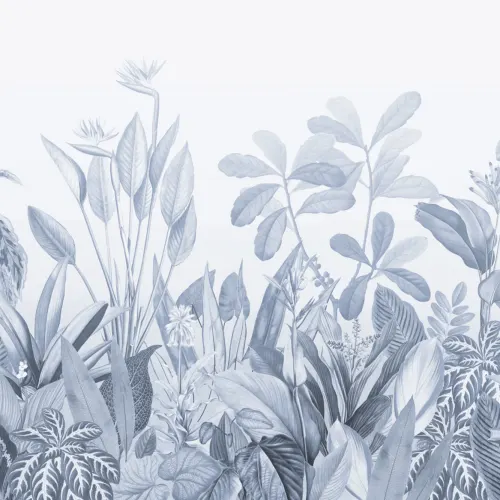 Papier Peint Panoramique Bleu Effet Dégradé avec Plantes Tropicales