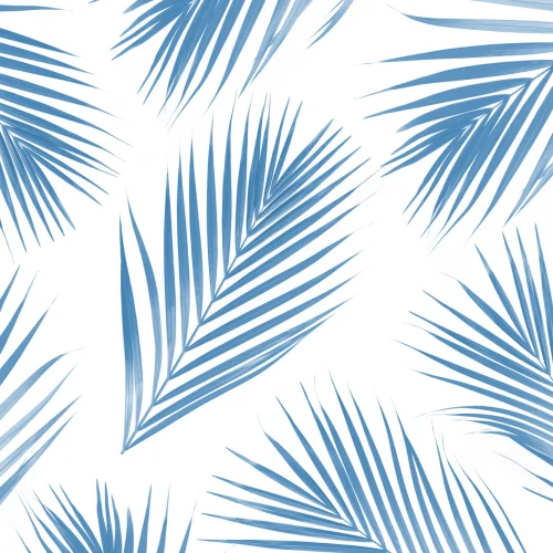 Carta da Parati Bianca e Blu con Foglie di Palma