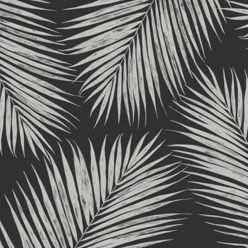 Black and White Illustrated Tropical Palm Leaf Wallpaper Mural