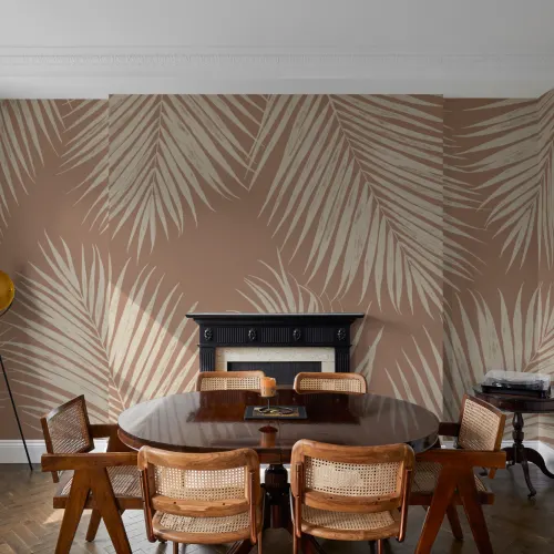 Neutraali Terracotta kuvitettu trooppinen Palm Leaf kuvatapetti