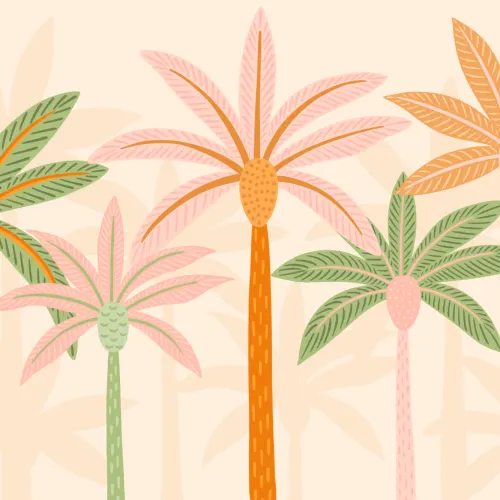 Kleurrijk Beeldverhaal Palm Bomen Boho Behang Muurschildering