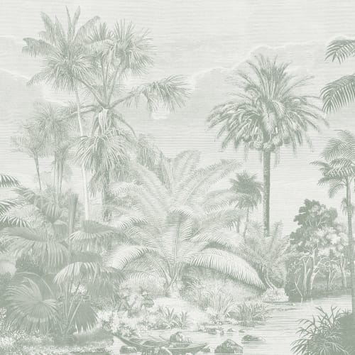 Carta da parati della giungla tropicale verde salvia vintage