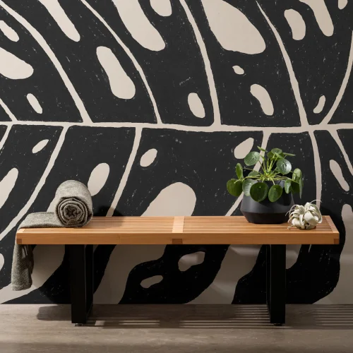 Black & Beige Giant Monstera Leaf Wallpaper Mural