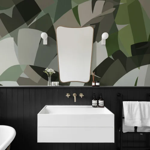 Green Cubism Style Tropical Leaves Wallpaper Mural