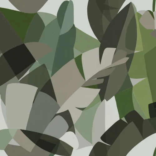 Green Cubism Style Tropical Leaves Wallpaper Mural