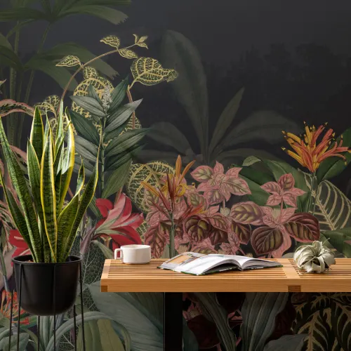 Vintage Tropical Botanics Dark Green Wall Mural