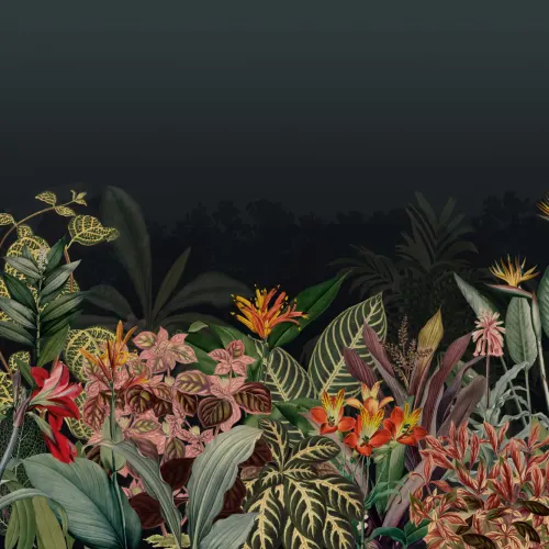 Vintage Tropical Botanics Dark Green Wall Mural