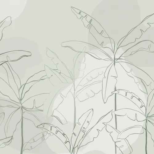 Green Tropical Wall Mural with Inky Banana Leaf Illustration