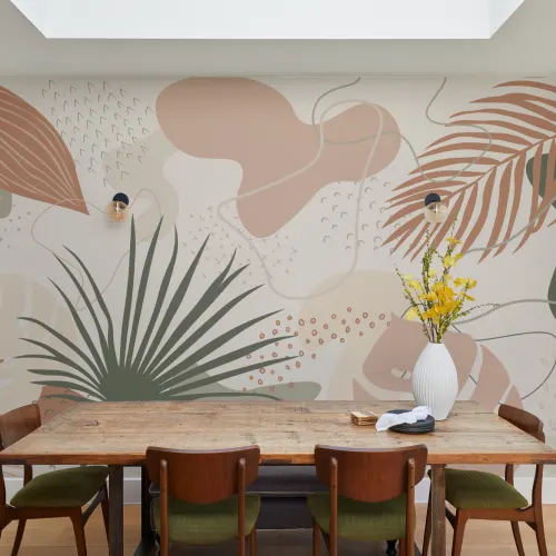 Abstract Tropical Collage Wall Mural in Neutral and Earthy Shades