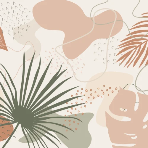 Abstract Tropical Collage Wall Mural in Neutral and Earthy Shades