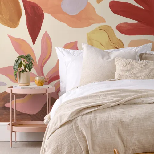 Multicolor Botanical Abstract Leaf Pattern Wall Mural