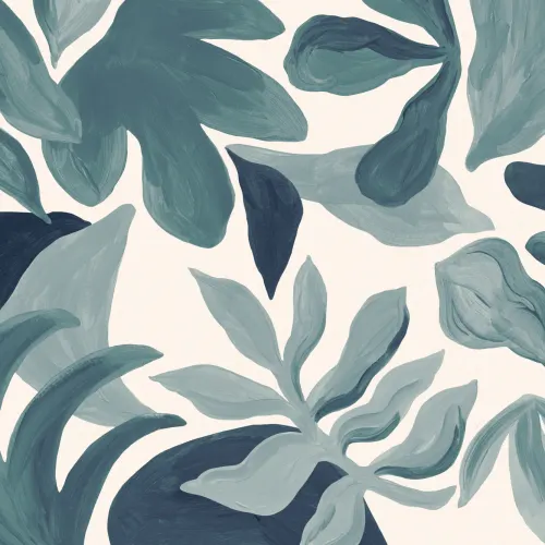 Blue Leafy Botanical Scandi Art Wall Mural