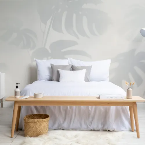 Blue Monstera Leaf Shadow Mural