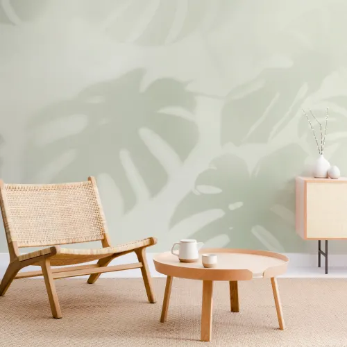 Sage Green Monstera Leaf Shadow Mural-tapeter