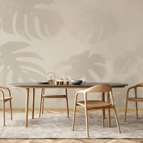 Neutral Monstera Leaf Shadow Mural