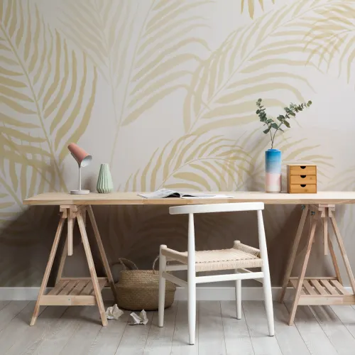 Yellow Palm Leaf Inky Tropical Mural