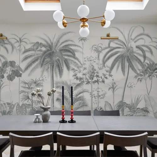 Albastru ilustrat tropical botanic murale