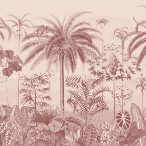 Carta da parati rosa illustrata in stile botanico tropicale
