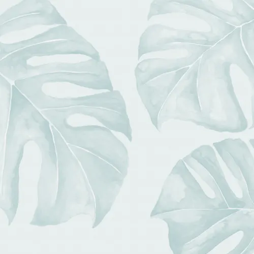 Blue Watercolor Monstera Leaf Mural