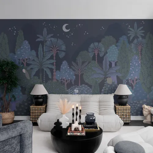 Dark Nocturnal Indian Jungle Mural-tapeter